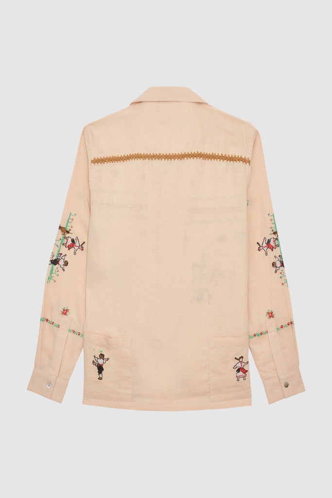 Baziszt Joy of Living Long Sleeve Embroidered Shirt Beige