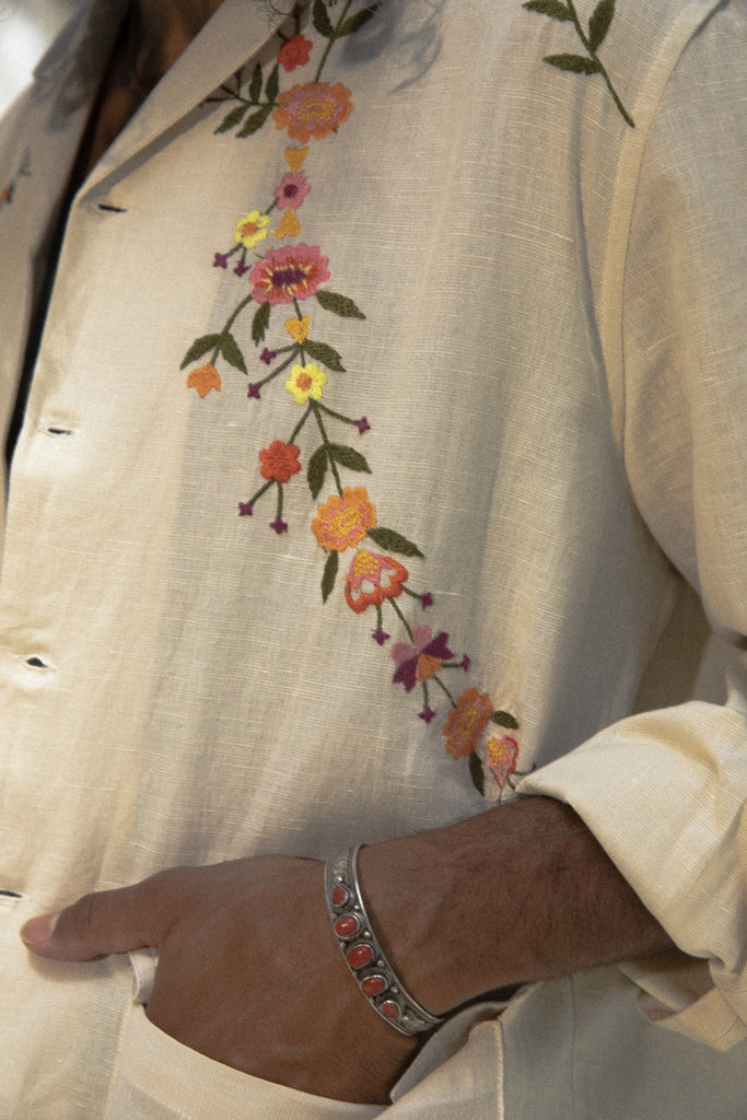 Baziszt Dancing Queen Flower Embroidered Long Sleeve Shirt