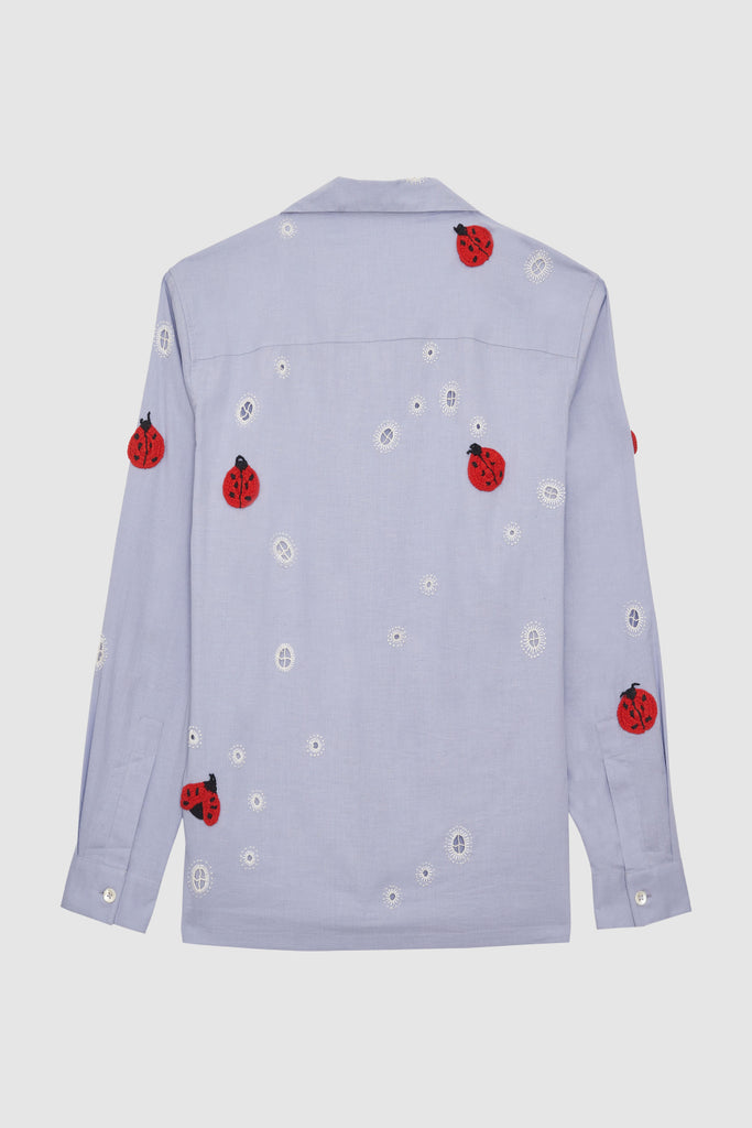 Baziszt Embroidered Ladybug Long Sleeve Shirt Blue