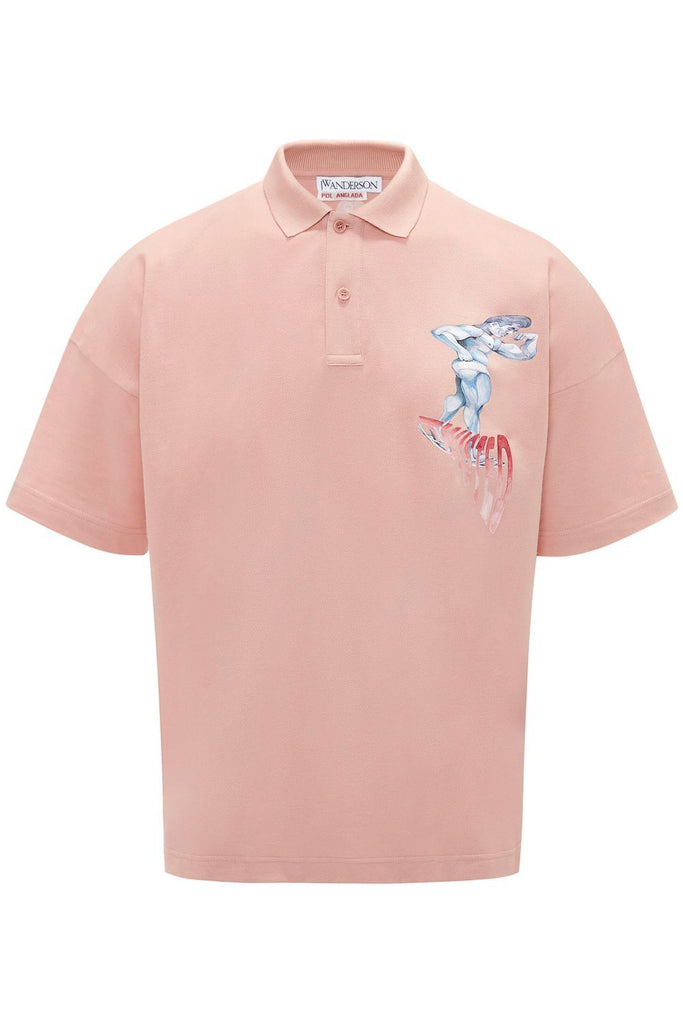 JW Anderson Pol Placed Print Short Sleeve Polo Pink