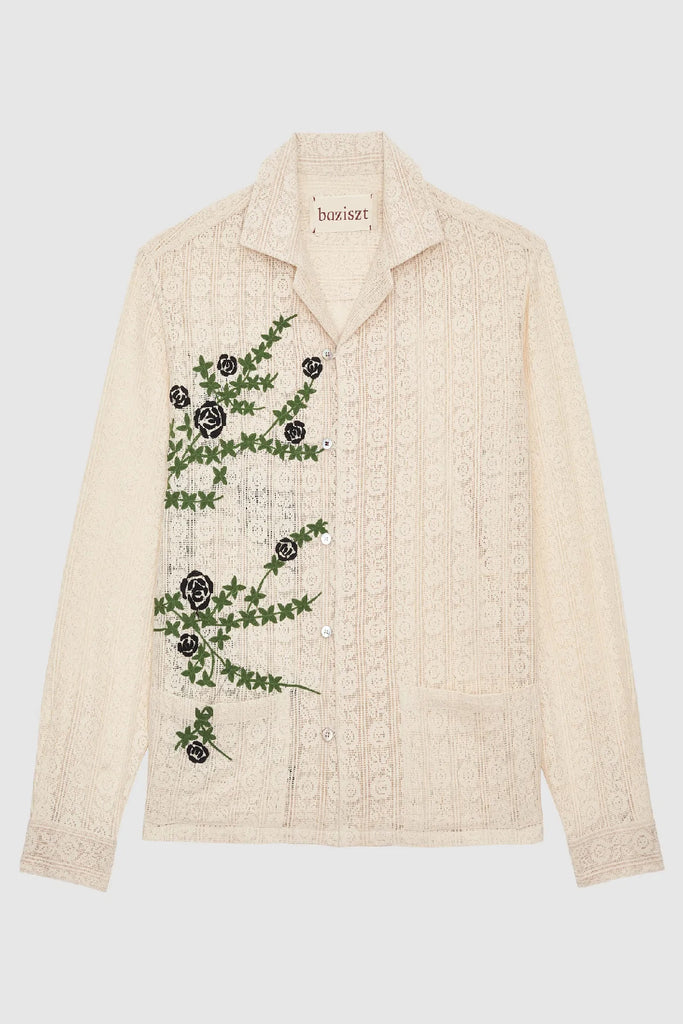 Baziszt Tree Embroidery Long Sleeve Shirt Light Cream