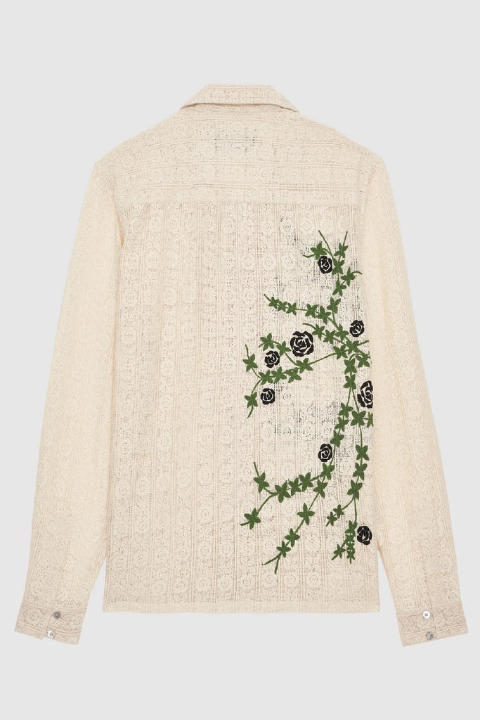 Baziszt Tree Embroidery Long Sleeve Shirt Light Cream