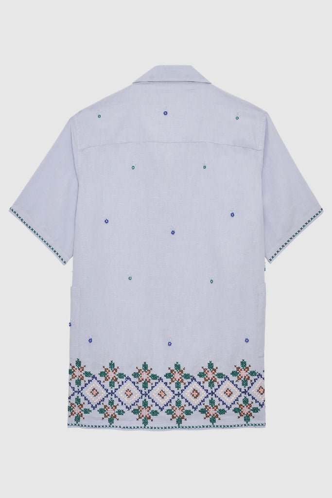 Baziszt Pistachio Embroidered Short Sleeve Shirt Blue