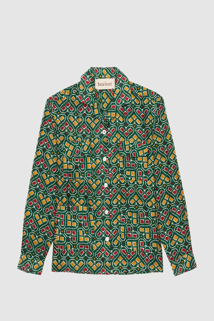 Baziszt Geometric-Print Long Sleeve Shirt Green