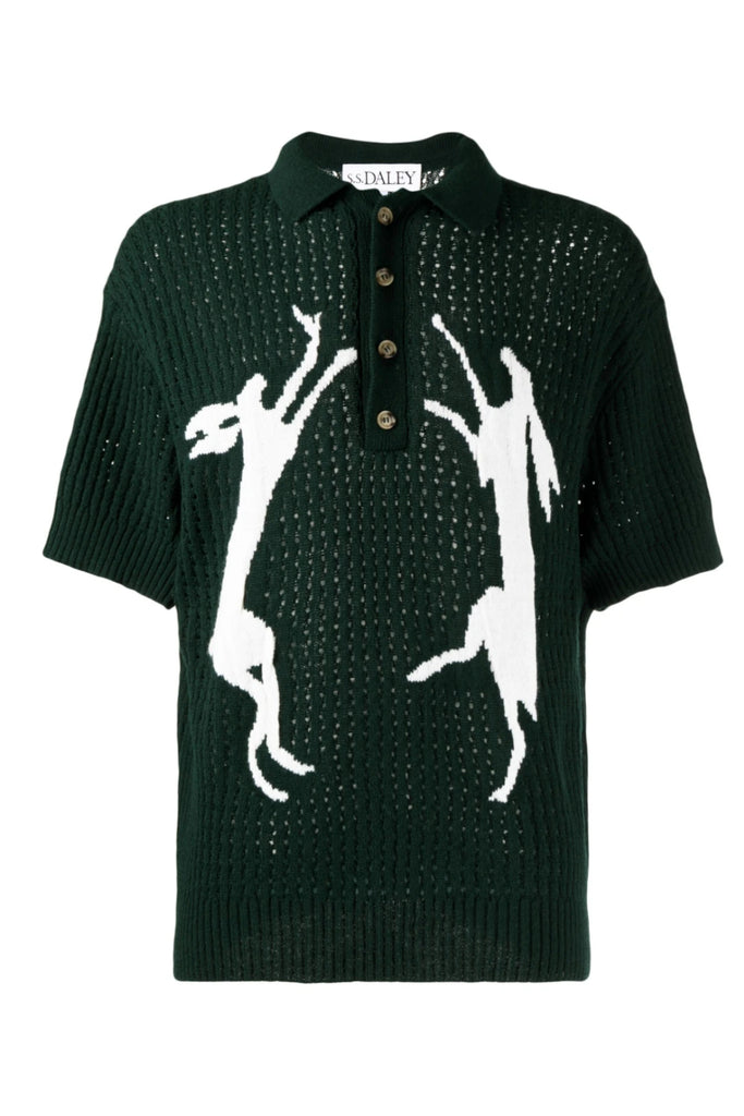 S.S Daley Rabbit-Motif Knitted Polo Shirt Green/White