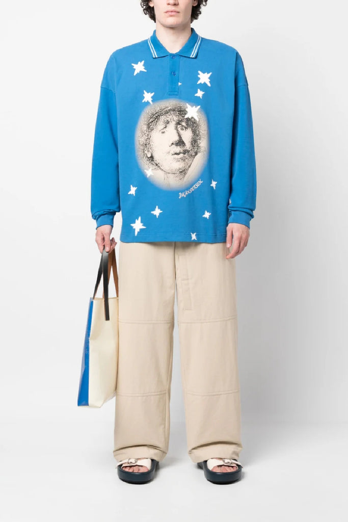 JW Anderson Rembrandt Long Sleeve Polo Shirt Blue