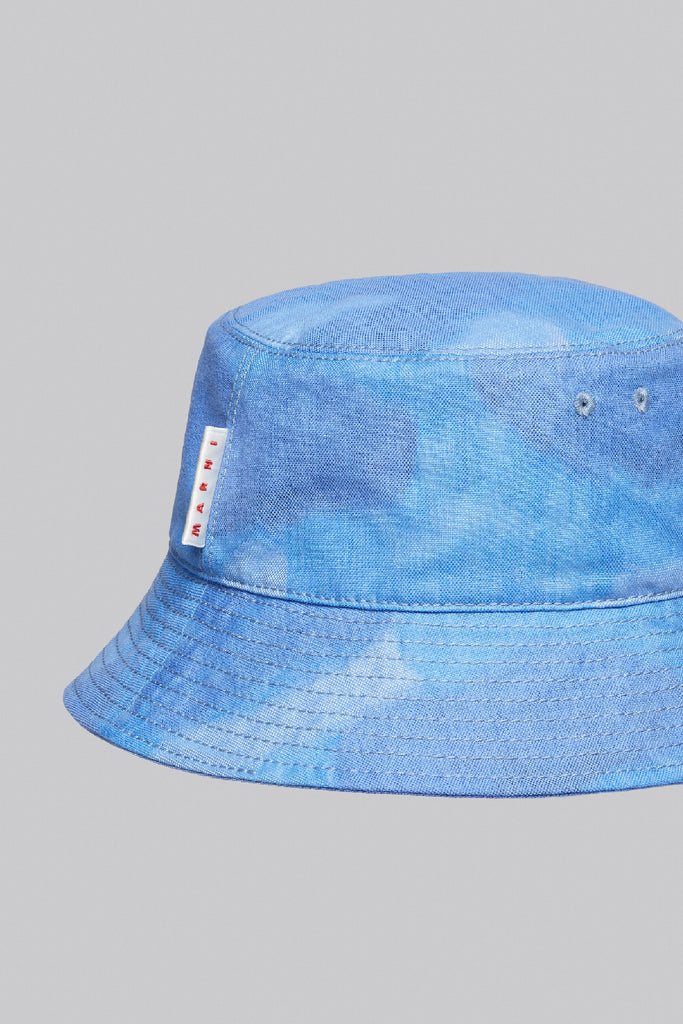 Marni Bucket Hat In Canvas With Light Blue Clouds Motif