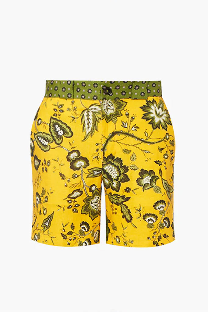 Erdem Shorts Patchwork Paisley Linen Yellow