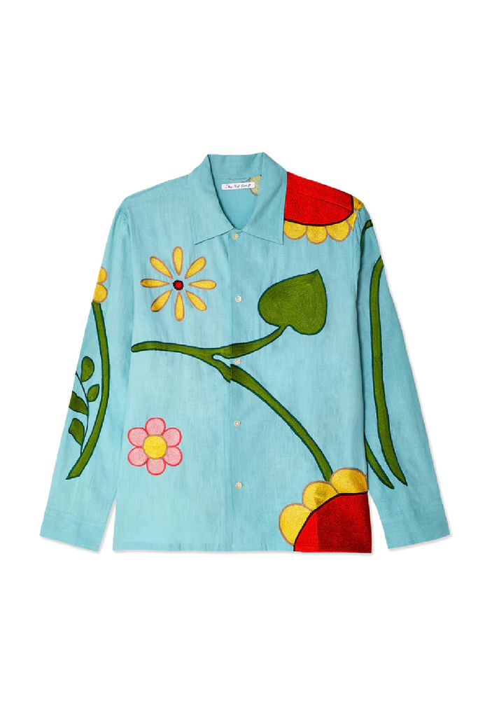 Sky High Farm Embroidered Flower Shirt Light Blue