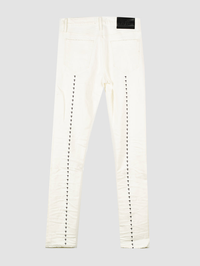 RtA Vintage White Skinny Jeans with Cross