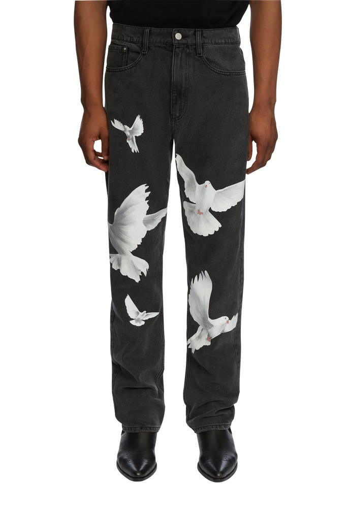 3.Paradis Freedom Doves Washed Black Straight Fit Denim Jeans