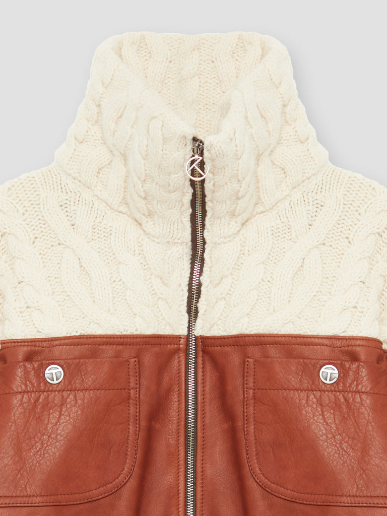 Telfar Knit High Collar Jacket Ecru / Brown