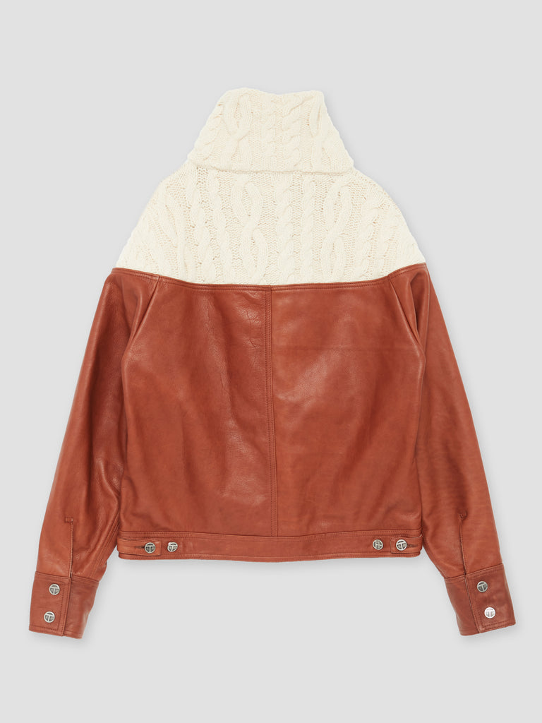 Telfar Knit High Collar Jacket Ecru / Brown